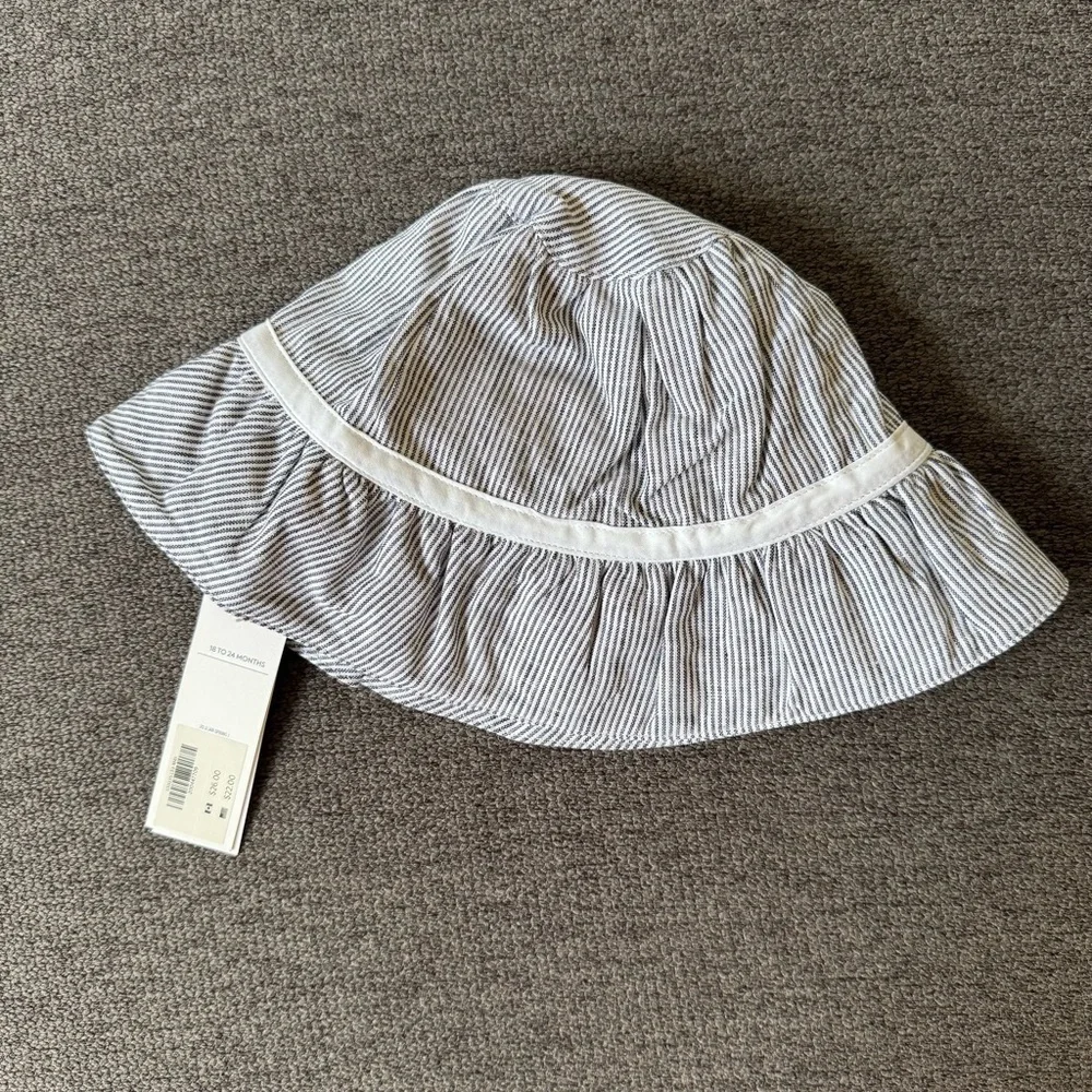 Janie and Jack Striped Blue White Bow Bucket Hat Baby Girl NWT